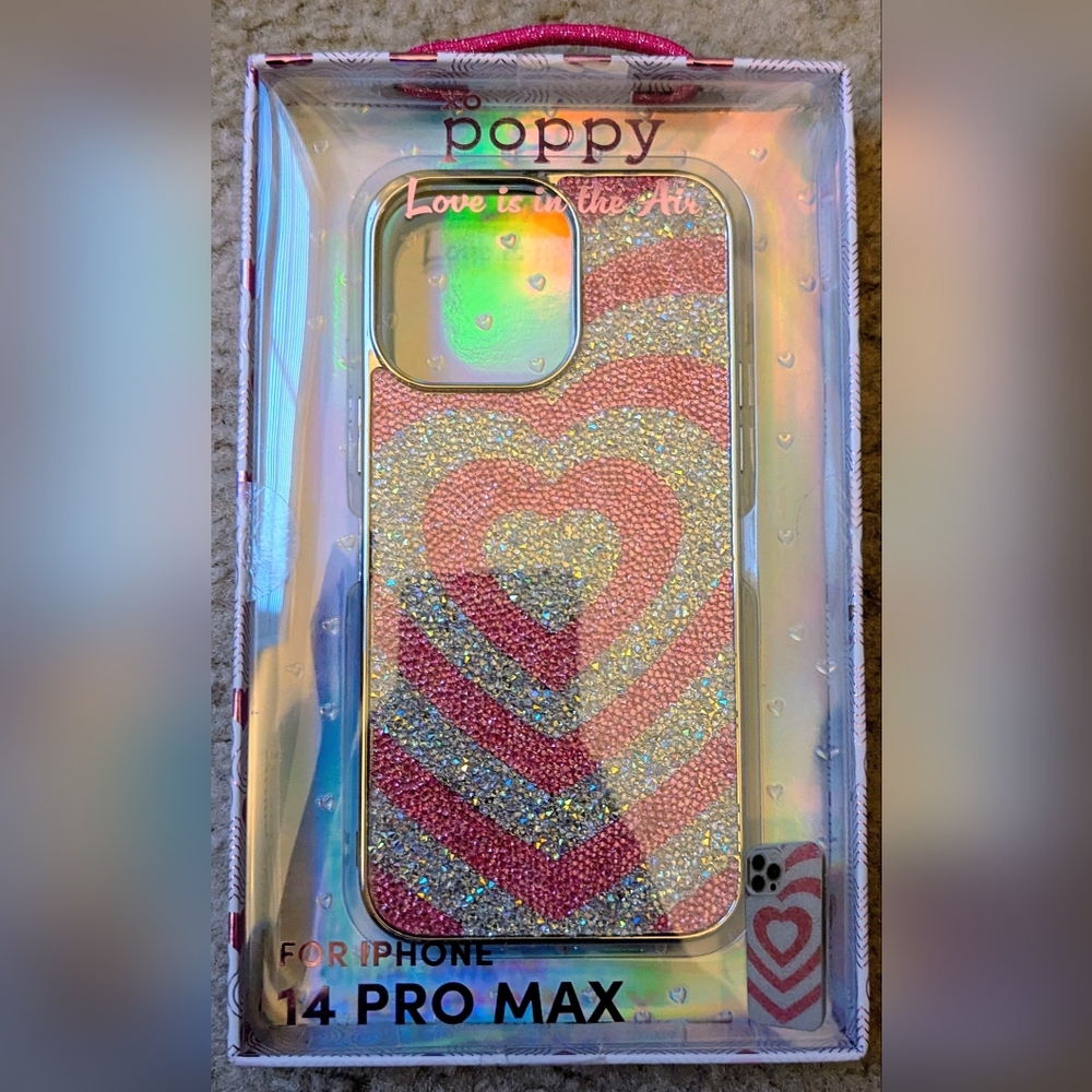 Glitter Heart iPhone 14 Pro Max Case - Pink and Silver